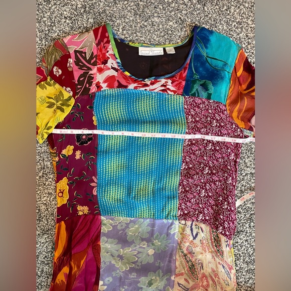 VTG Sacred Threads Quirky Bohemian Patchwork Lined Pencil Maxi Dress Sz S Hippie - Picture 9 of 10